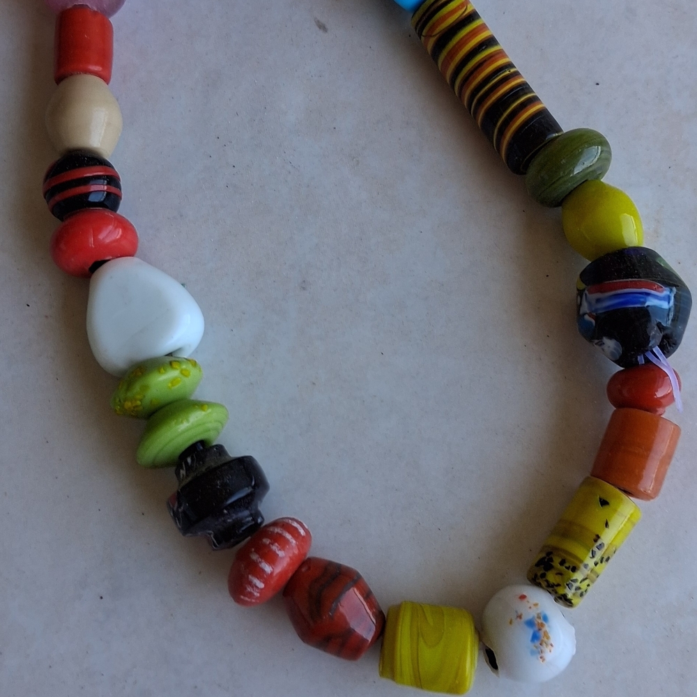 Handcrafted Multicolor Glass Beads On String.   African or Caribbean Style
